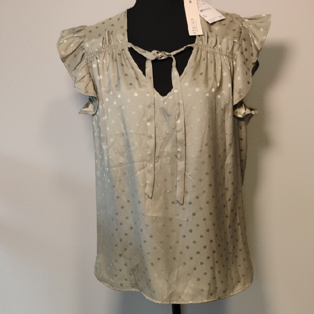 Chic Ruffle Sleeve Polka Dot Blouse - Green